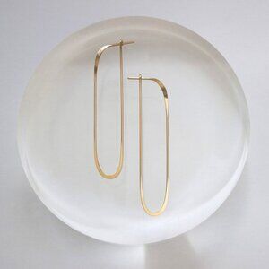 ✨Minimalist Handmade Long Gold Oval Hoop Earrings by L.Greenwalt Jewelry✨